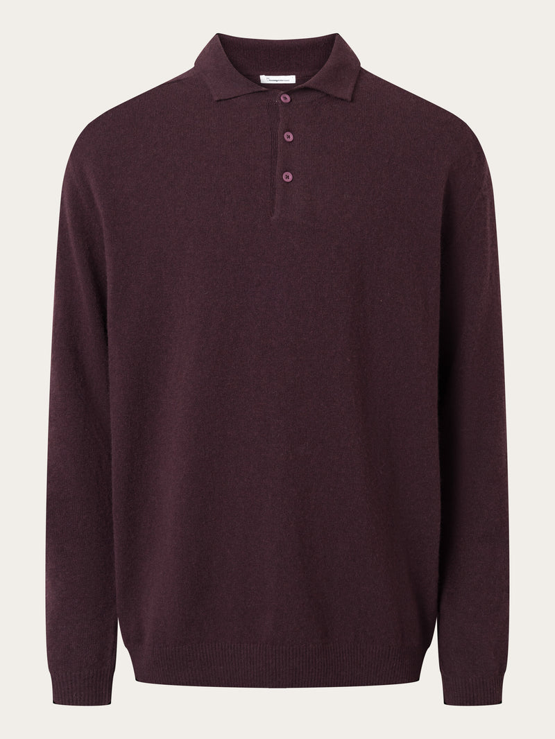 KnowledgeCotton Apparel - MEN Polo wool knit Knits 1404 Deep Mahogany