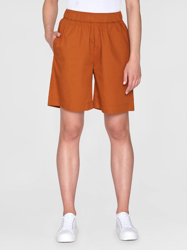 KnowledgeCotton Apparel - WMN Poplin bermuda shorts Shorts 1438 Leather Brown