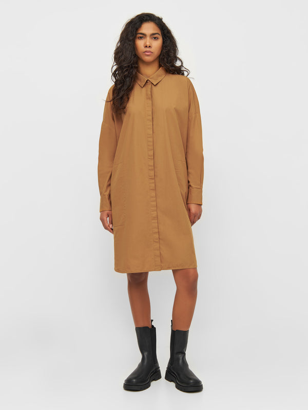 KnowledgeCotton Apparel - WMN Poplin dropped shoulder shirt dress Dresses 1366 Brown Sugar