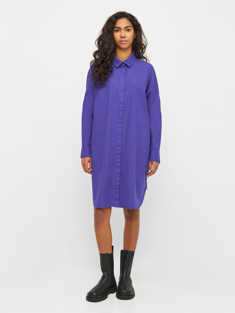 KnowledgeCotton Apparel - WMN Poplin dropped shoulder shirt dress Dresses 1416 Deep Purple