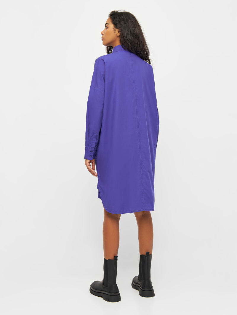 KnowledgeCotton Apparel - WMN Poplin dropped shoulder shirt dress Dresses 1416 Deep Purple