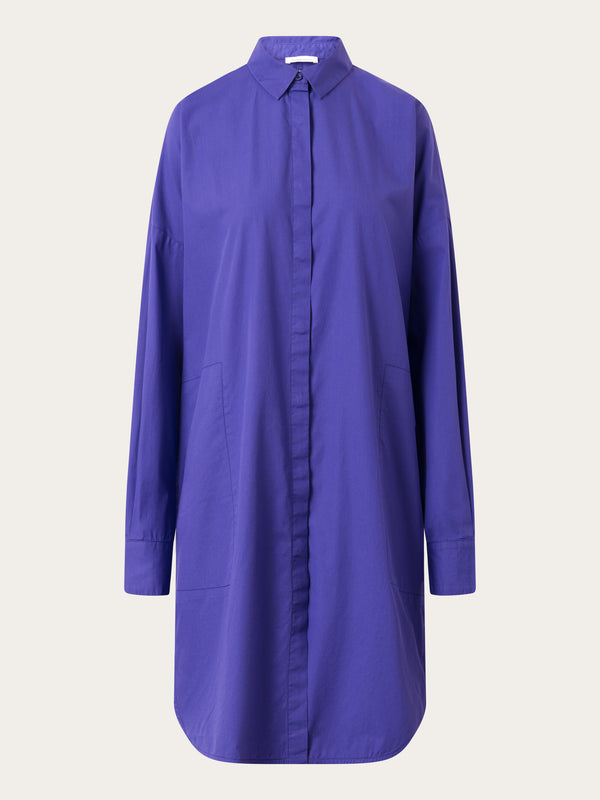 KnowledgeCotton Apparel - WMN Poplin dropped shoulder shirt dress Dresses 1416 Deep Purple