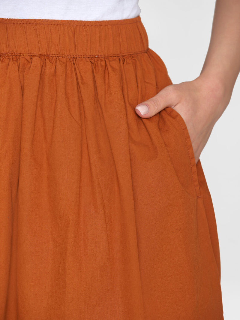 KnowledgeCotton Apparel - WMN Poplin elastic waist skirt Skirts 1438 Leather Brown