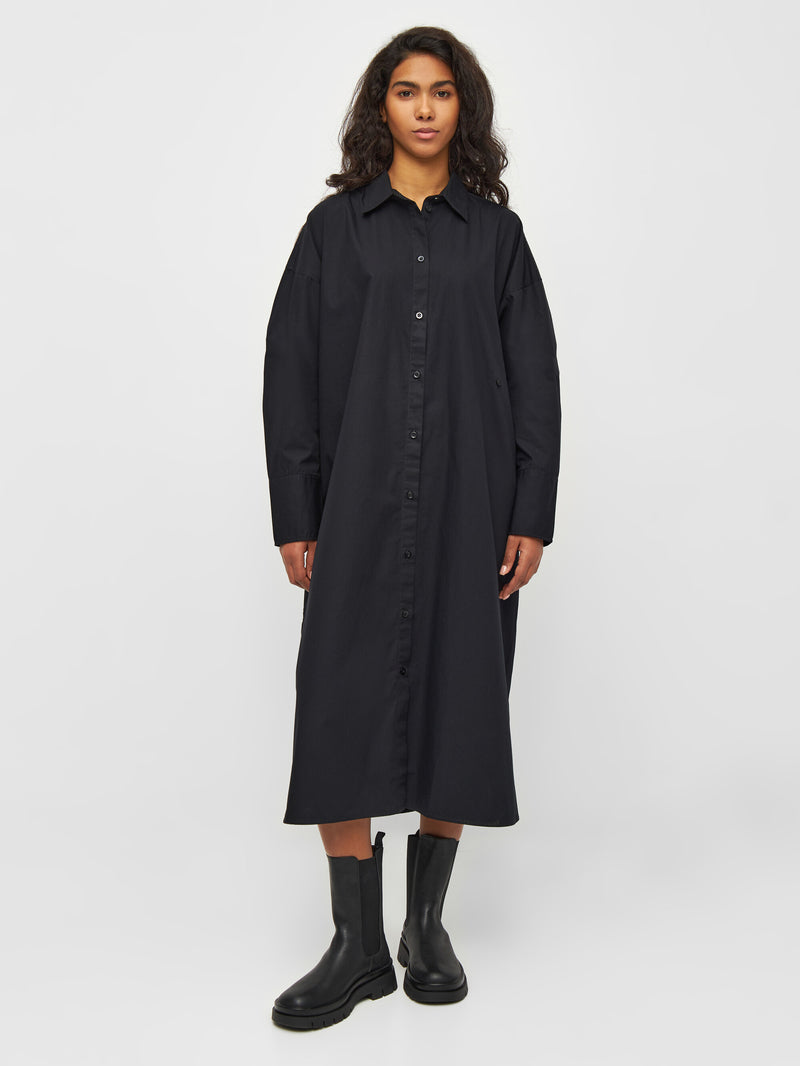 KnowledgeCotton Apparel - WMN Poplin wrap shirt dress Dresses 1300 Black Jet