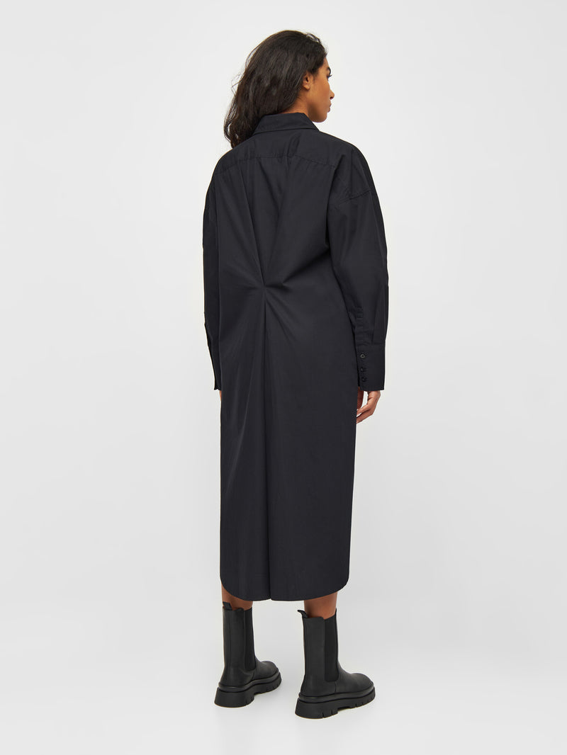 KnowledgeCotton Apparel - WMN Poplin wrap shirt dress Dresses 1300 Black Jet