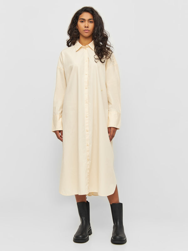 KnowledgeCotton Apparel - WMN Poplin wrap shirt dress Dresses 1348 Buttercream