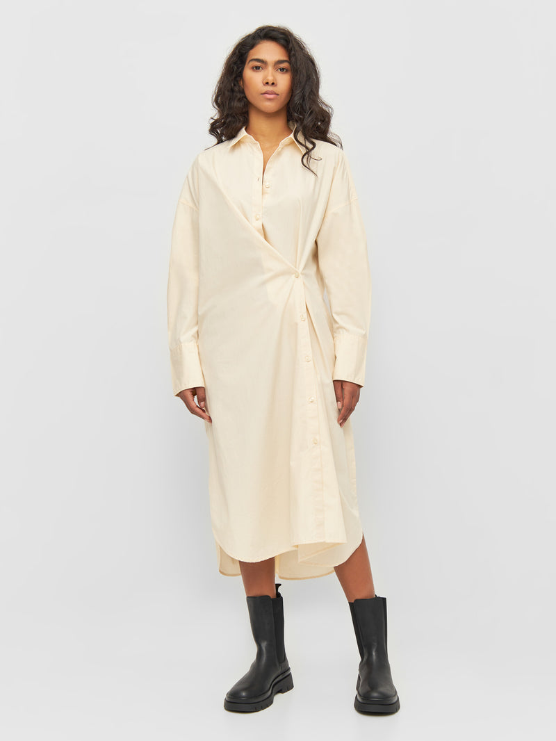 KnowledgeCotton Apparel - WMN Poplin wrap shirt dress Dresses 1348 Buttercream