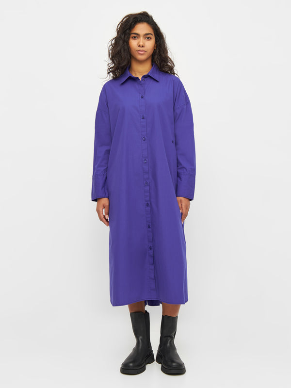 KnowledgeCotton Apparel - WMN Poplin wrap shirt dress Dresses 1416 Deep Purple