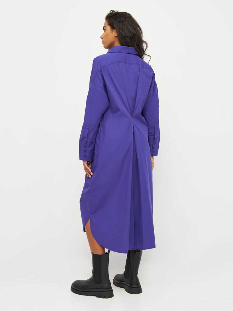 KnowledgeCotton Apparel - WMN Poplin wrap shirt dress Dresses 1416 Deep Purple