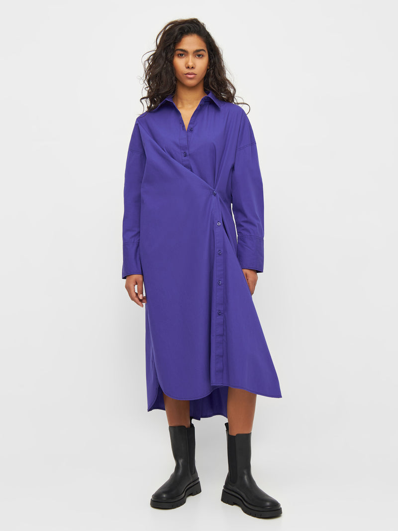 KnowledgeCotton Apparel - WMN Poplin wrap shirt dress Dresses 1416 Deep Purple