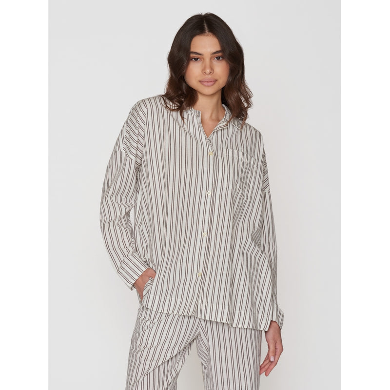 KnowledgeCotton Apparel - WMN Pyjama set - GOTS/Vegan Homewear 8009 Stripe - brown