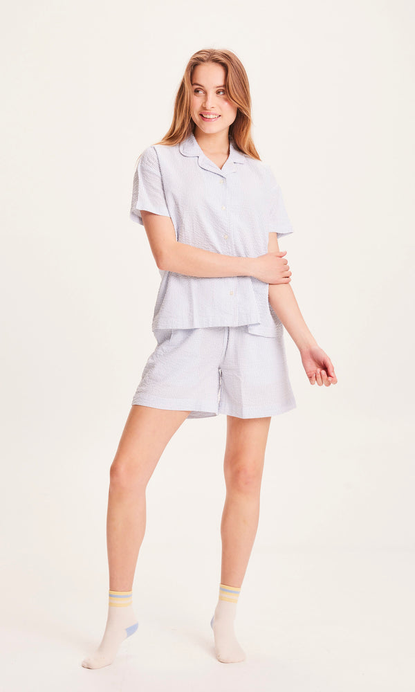 KnowledgeCotton Apparel - WMN Pyjama set short Accessories 1335 - Blue Fog