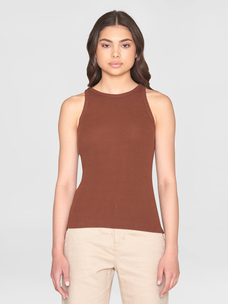 KnowledgeCotton Apparel - WMN Racer rib top T-shirts 1441 Tiramisu