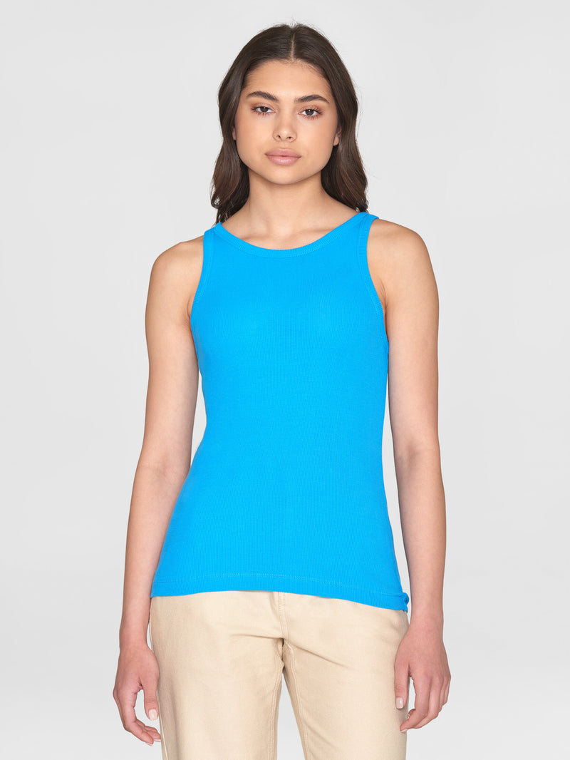 KnowledgeCotton Apparel - WMN Racer rib top T-shirts 1445 Malibu Blue