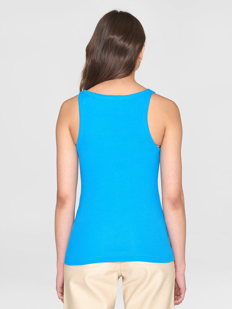 KnowledgeCotton Apparel - WMN Racer rib top T-shirts 1445 Malibu Blue