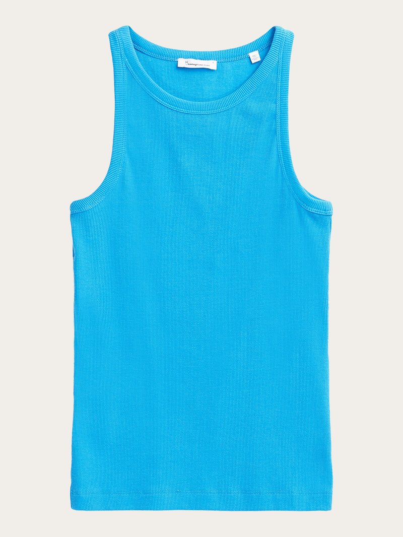 KnowledgeCotton Apparel - WMN Racer rib top T-shirts 1445 Malibu Blue