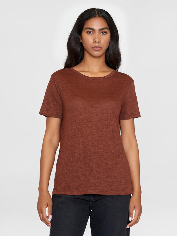 KnowledgeCotton Apparel - WMN Reg linen t-shirt T-shirts 1441 Tiramisu