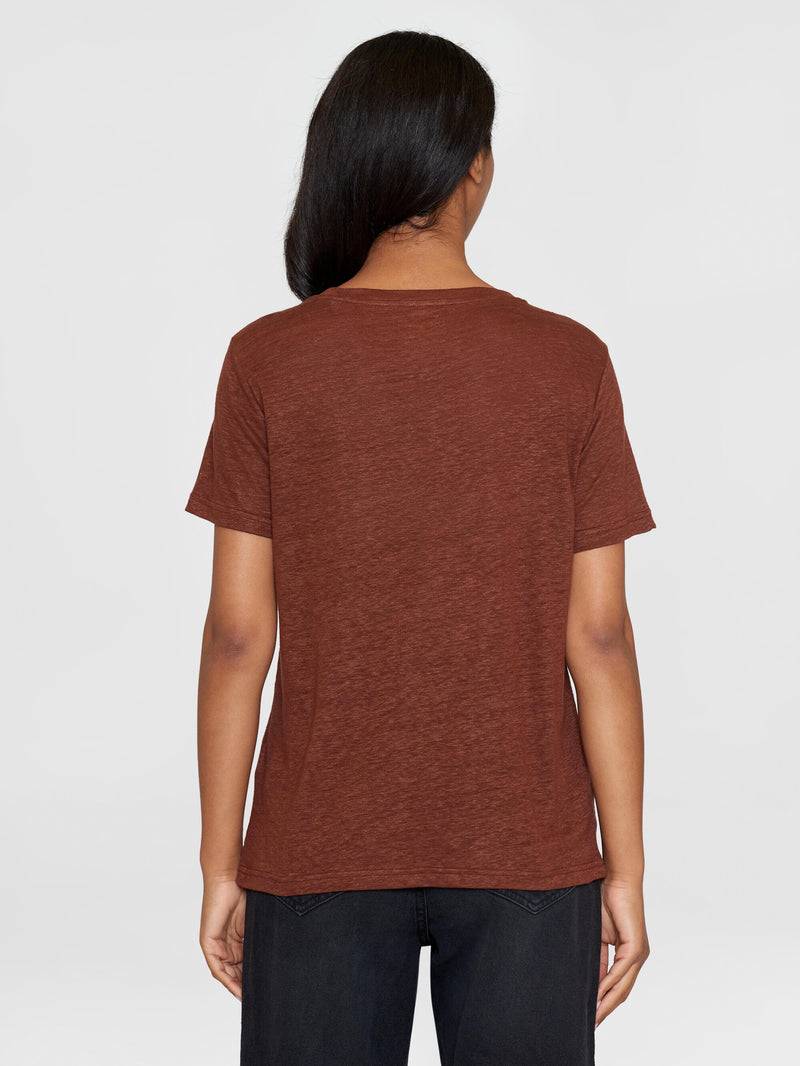 KnowledgeCotton Apparel - WMN Reg linen t-shirt T-shirts 1441 Tiramisu