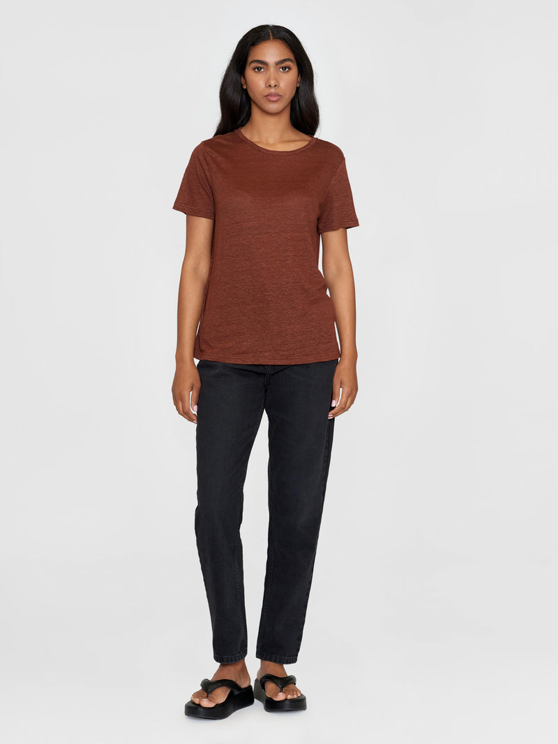 KnowledgeCotton Apparel - WMN Reg linen t-shirt T-shirts 1441 Tiramisu