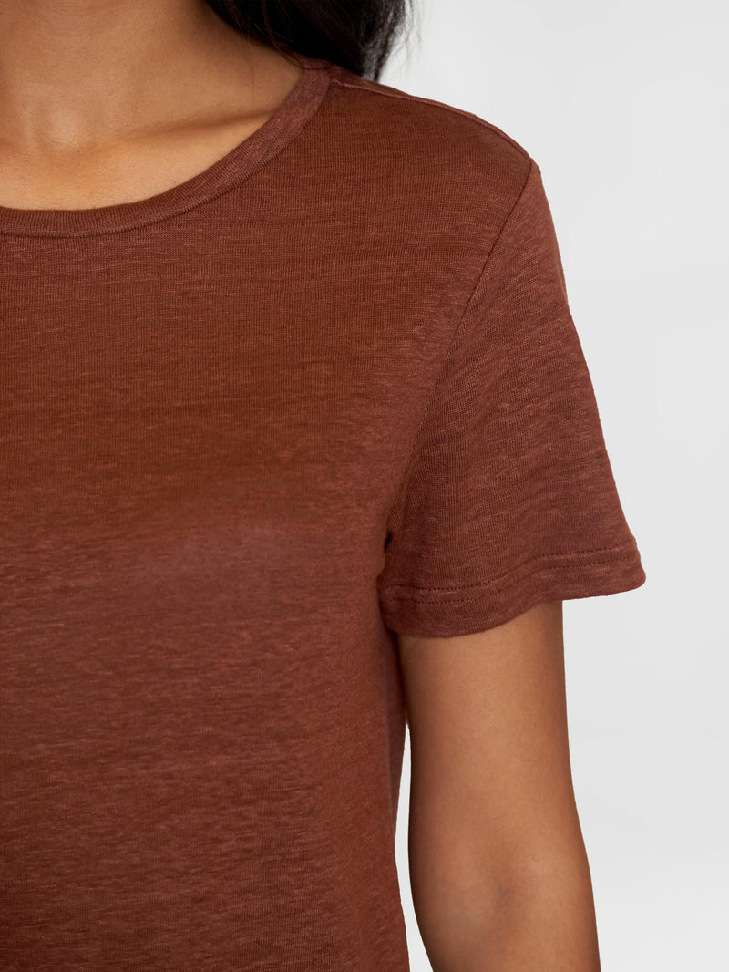 KnowledgeCotton Apparel - WMN Reg linen t-shirt T-shirts 1441 Tiramisu