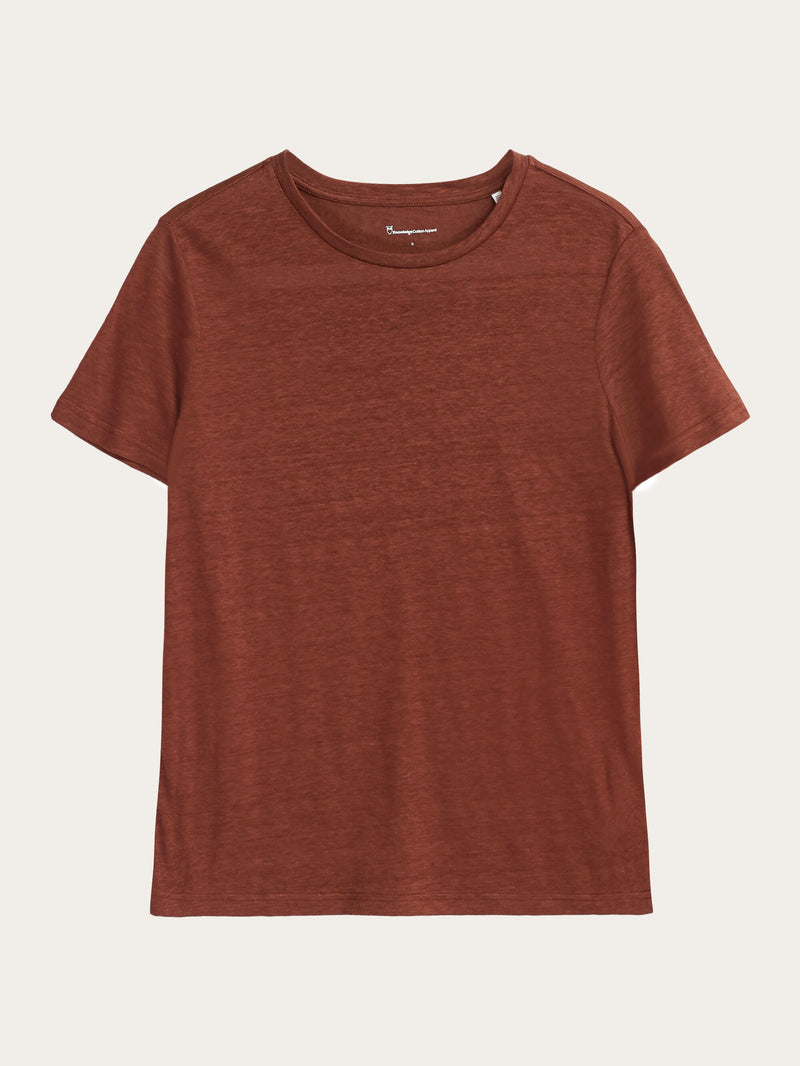 KnowledgeCotton Apparel - WMN Reg linen t-shirt T-shirts 1441 Tiramisu