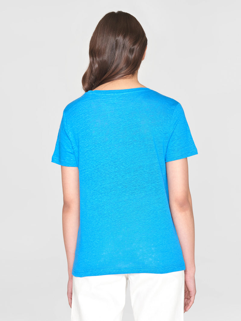 KnowledgeCotton Apparel - WMN Reg linen t-shirt T-shirts 1445 Malibu Blue