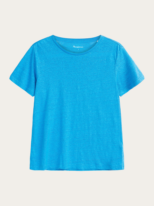 KnowledgeCotton Apparel - WMN Reg linen t-shirt T-shirts 1445 Malibu Blue