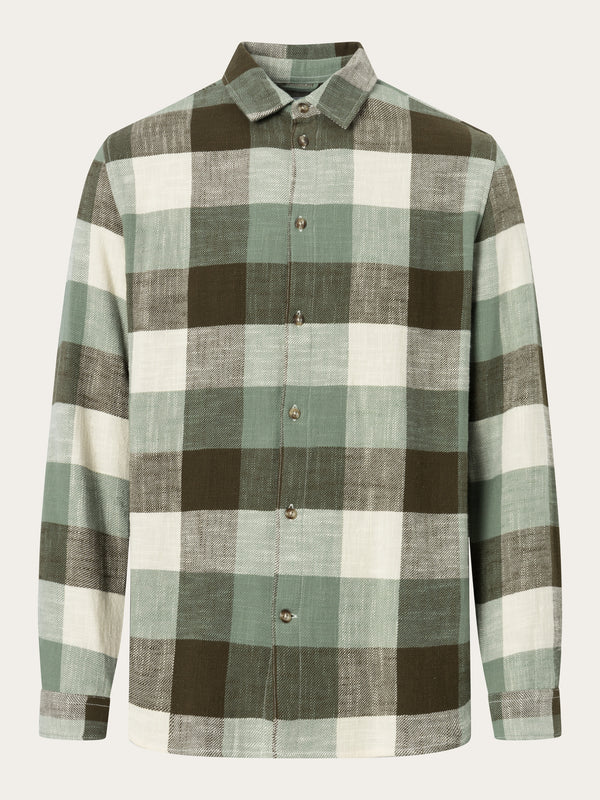 KnowledgeCotton Apparel - MEN Regular fit checkered shirt Shirts 7023 Green check