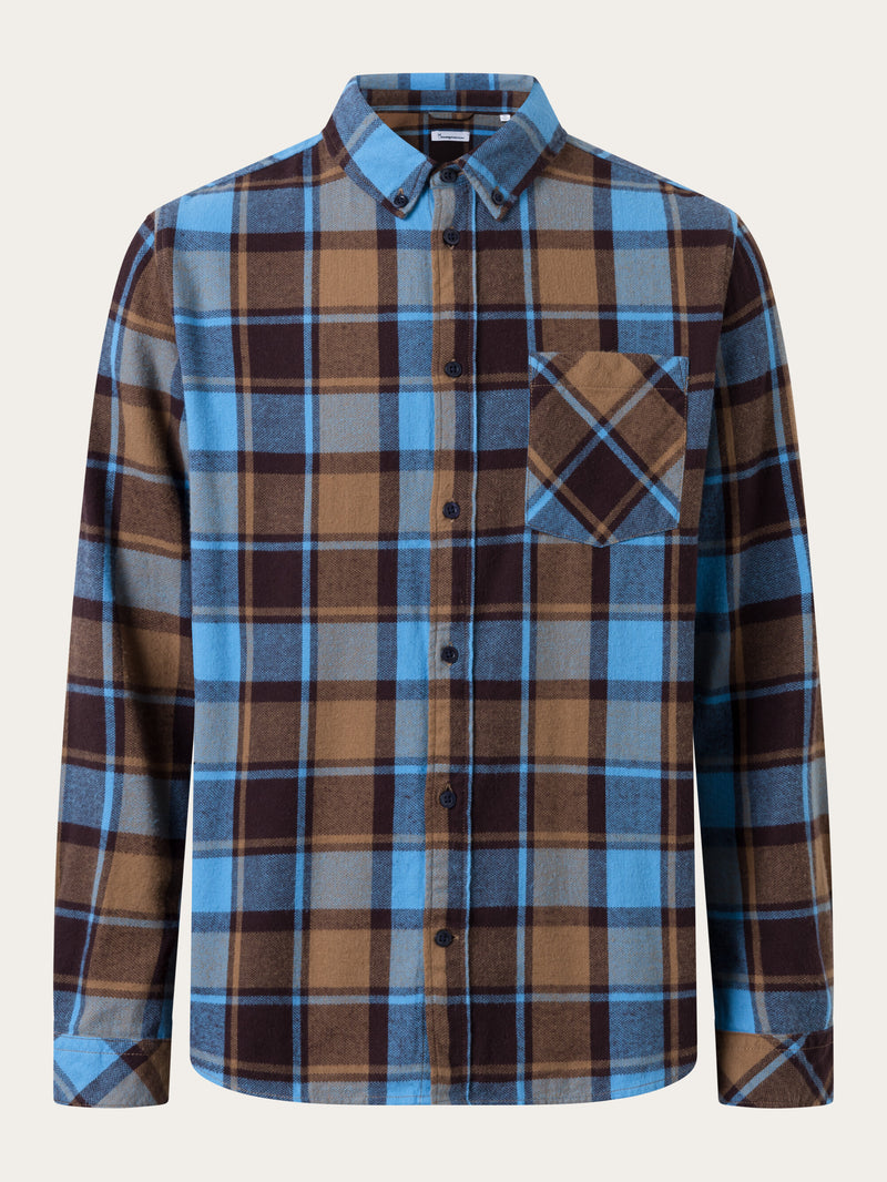 KnowledgeCotton Apparel - MEN Regular fit checkered shirt Shirts 7026 Brown check