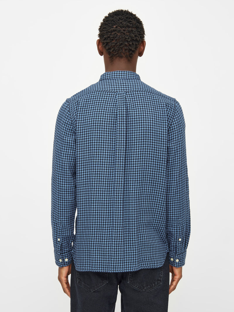 KnowledgeCotton Apparel - MEN Regular fit double layer checkered shirt Shirts 7021 blue check