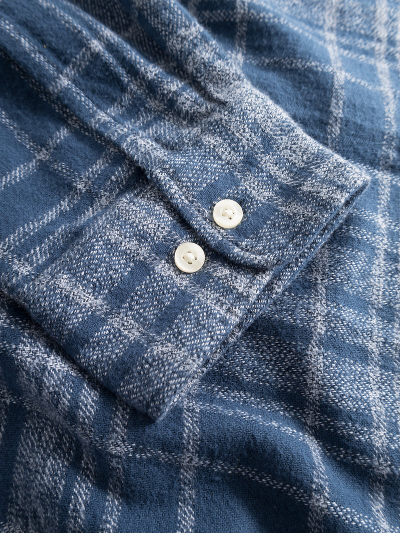 KnowledgeCotton Apparel - MEN Regular fit heavy flannel checkered shirt Shirts 8021 Blue stripe