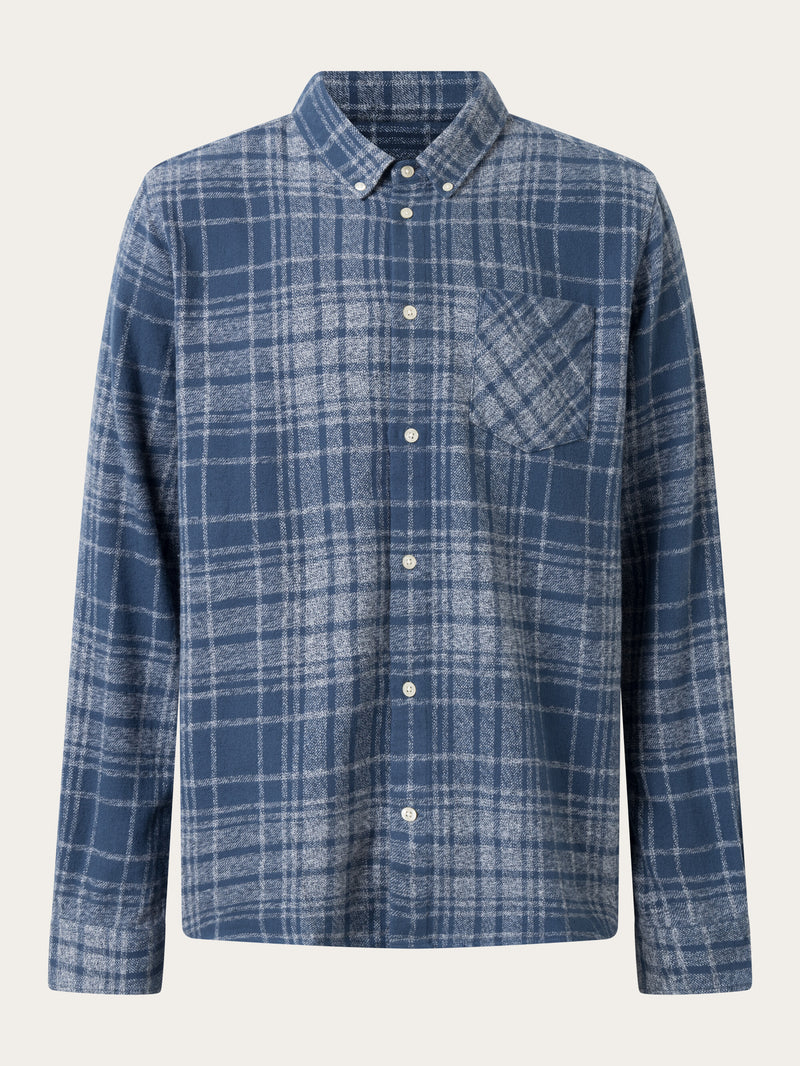 KnowledgeCotton Apparel - MEN Regular fit heavy flannel checkered shirt Shirts 8021 Blue stripe