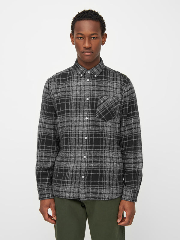 KnowledgeCotton Apparel - MEN Regular fit heavy flannel checkered shirt Shirts 8023 Green stripe