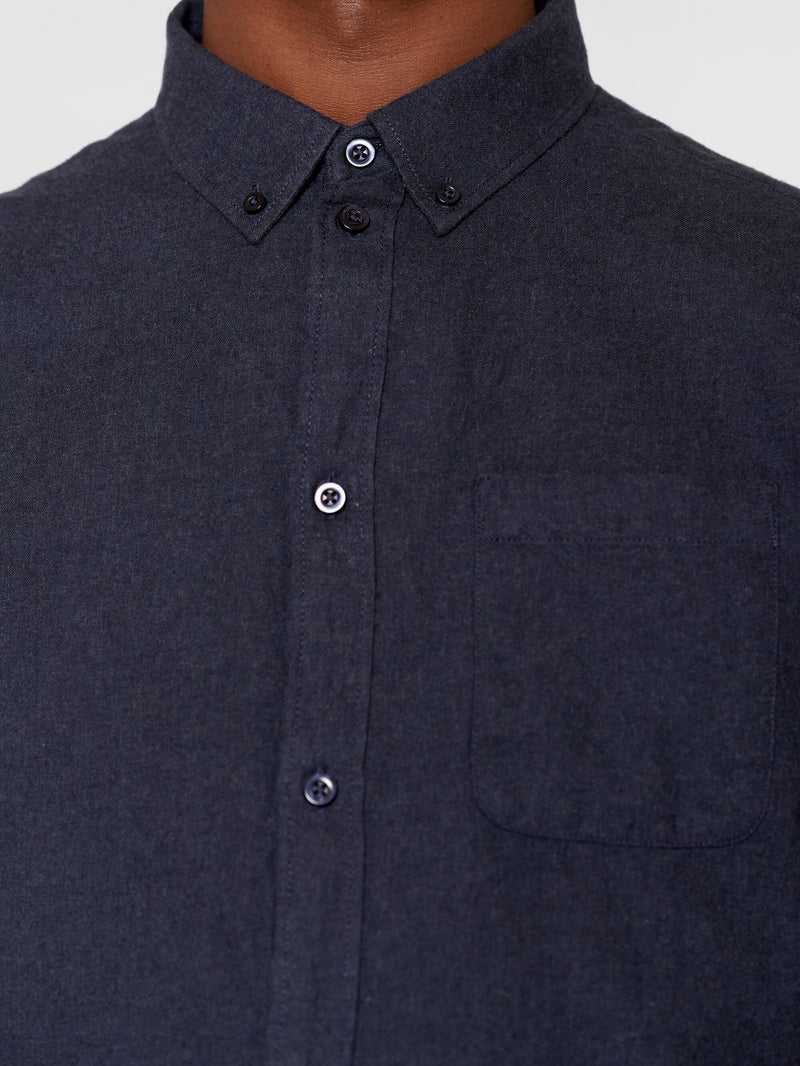 KnowledgeCotton Apparel - MEN Regular fit melangé flannel shirt Shirts 1001 Total Eclipse