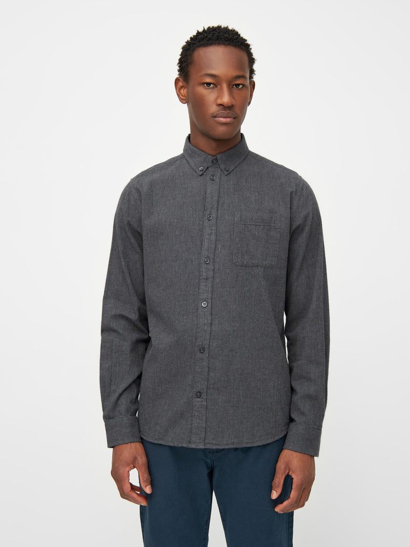 KnowledgeCotton Apparel - MEN Regular fit melangé flannel shirt Shirts 1073 Dark Grey Melange