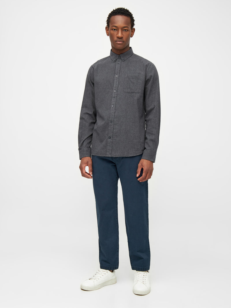 KnowledgeCotton Apparel - MEN Regular fit melangé flannel shirt Shirts 1073 Dark Grey Melange