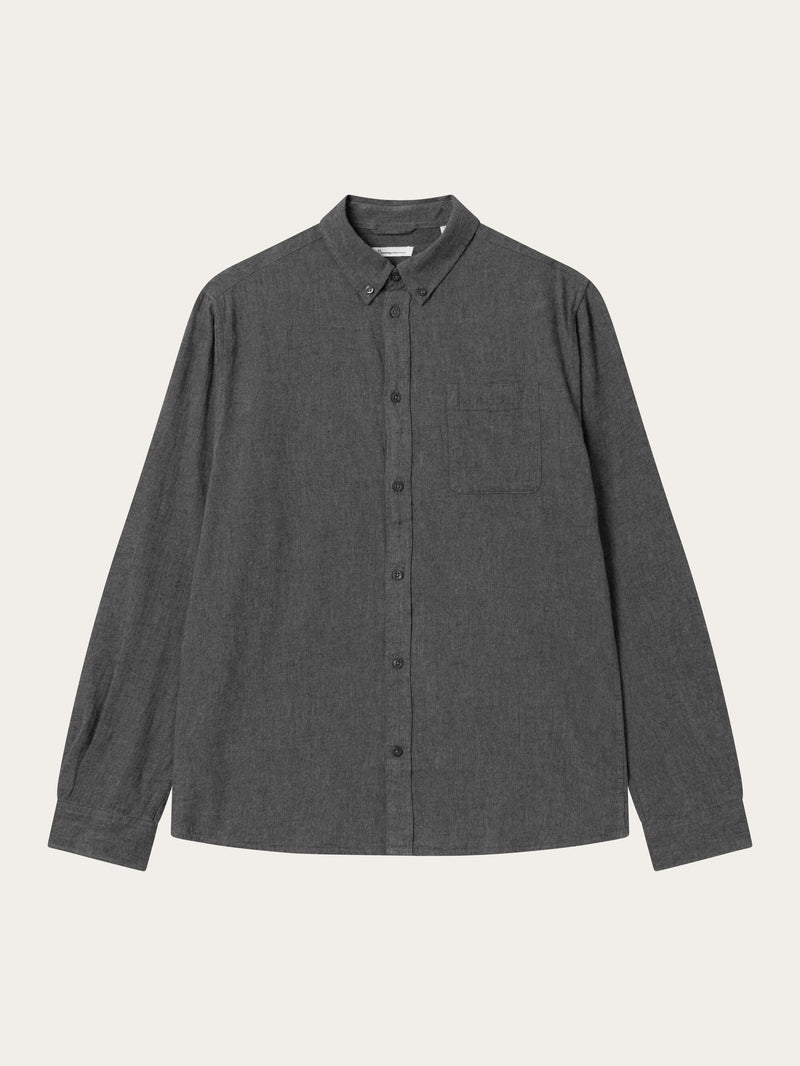 KnowledgeCotton Apparel - MEN Regular fit melangé flannel shirt Shirts 1073 Dark Grey Melange