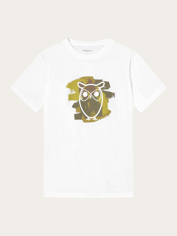 KnowledgeCotton Apparel - MEN Regular fit owl chest print t-shirt T-shirts 1010 Bright White