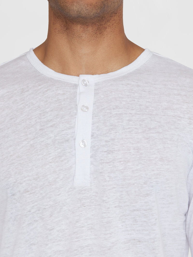 KnowledgeCotton Apparel - MEN Regular linen henley - GOTS/Vegan Henleys 1010 Bright White