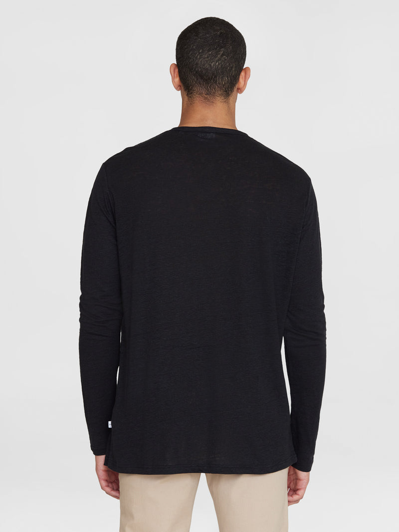 KnowledgeCotton Apparel - MEN Regular linen henley - GOTS/Vegan Henleys 1300 Black Jet