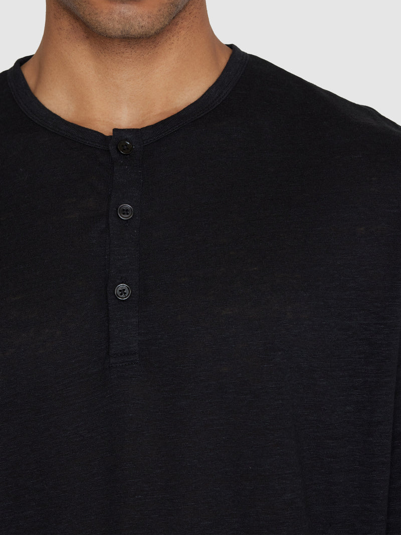 KnowledgeCotton Apparel - MEN Regular linen henley - GOTS/Vegan Henleys 1300 Black Jet