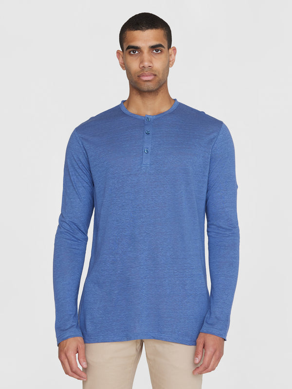 KnowledgeCotton Apparel - MEN Regular linen henley - GOTS/Vegan Henleys 1432 Moonlight Blue