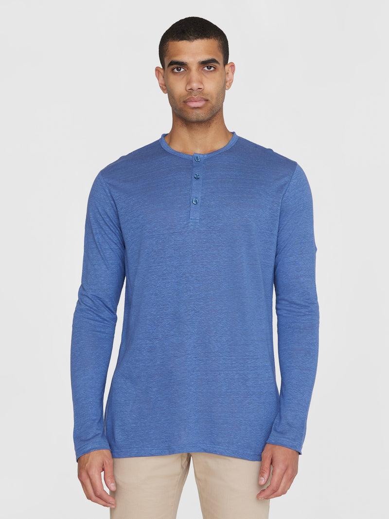 KnowledgeCotton Apparel - MEN Regular linen henley - GOTS/Vegan Henleys 1432 Moonlight Blue