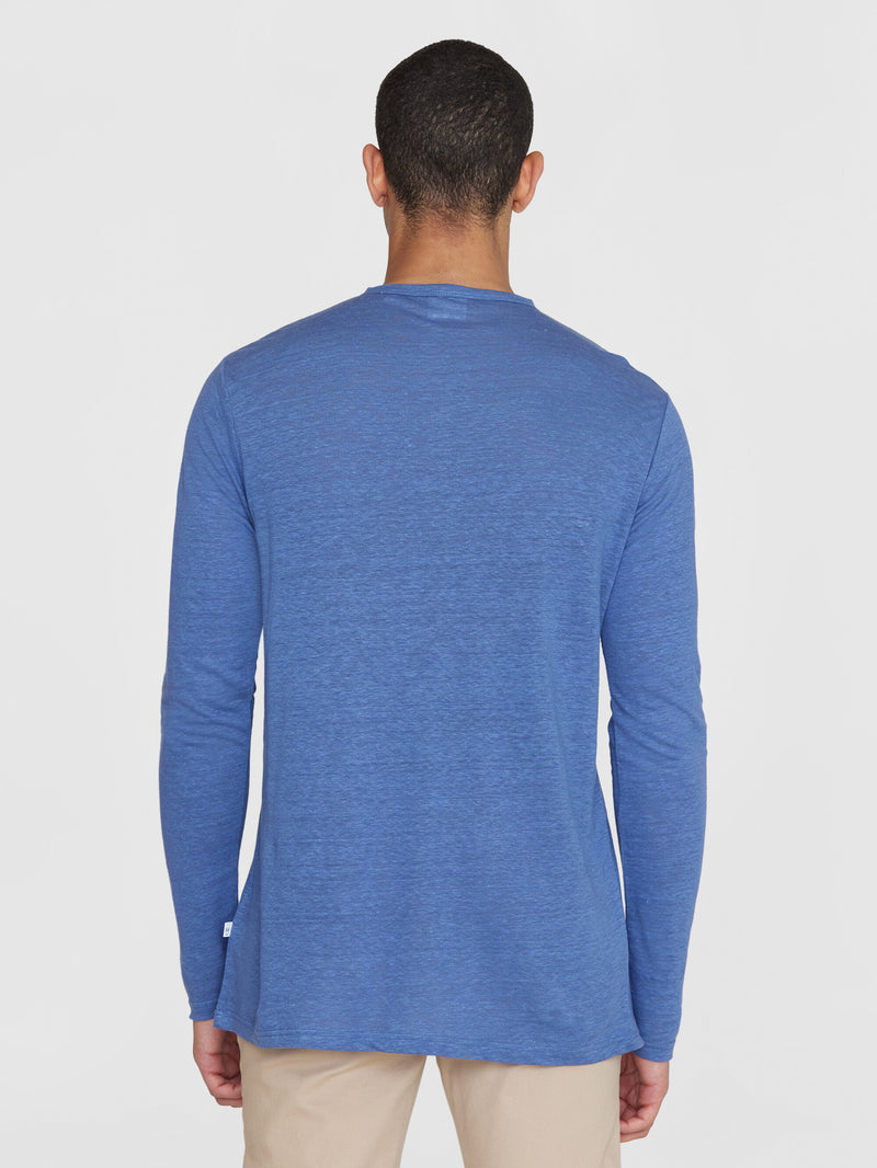 KnowledgeCotton Apparel - MEN Regular linen henley - GOTS/Vegan Henleys 1432 Moonlight Blue