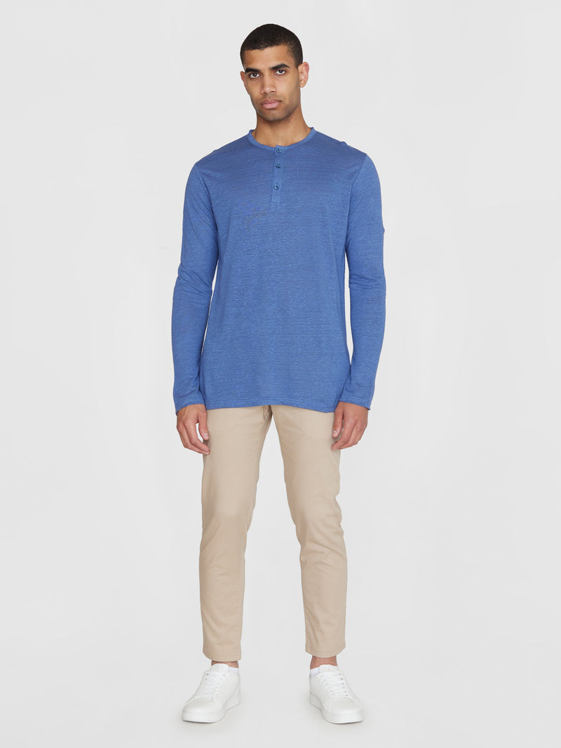 KnowledgeCotton Apparel - MEN Regular linen henley - GOTS/Vegan Henleys 1432 Moonlight Blue