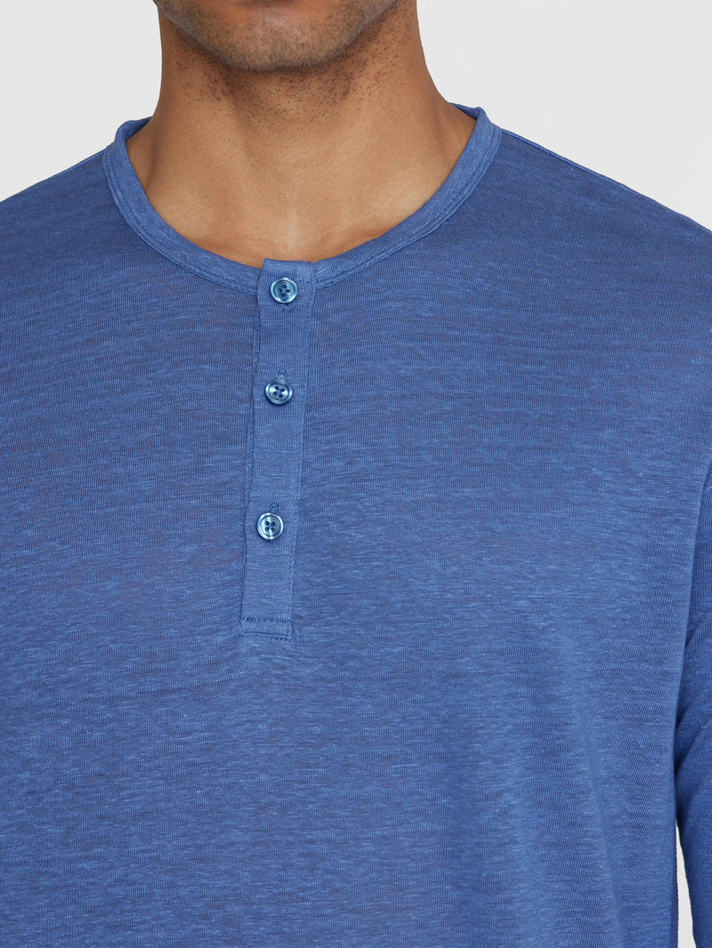 KnowledgeCotton Apparel - MEN Regular linen henley - GOTS/Vegan Henleys 1432 Moonlight Blue