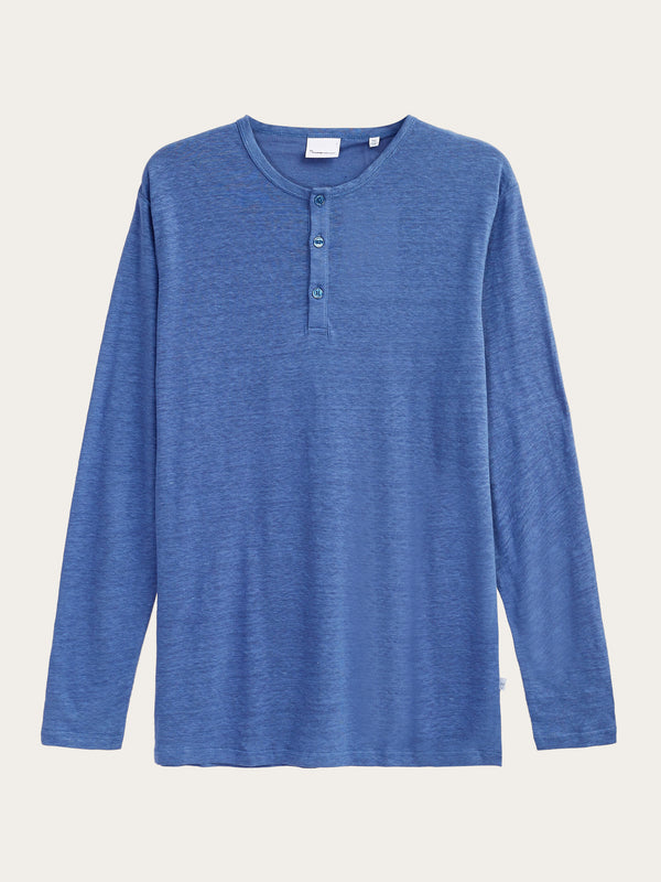 KnowledgeCotton Apparel - MEN Regular linen henley - GOTS/Vegan Henleys 1432 Moonlight Blue