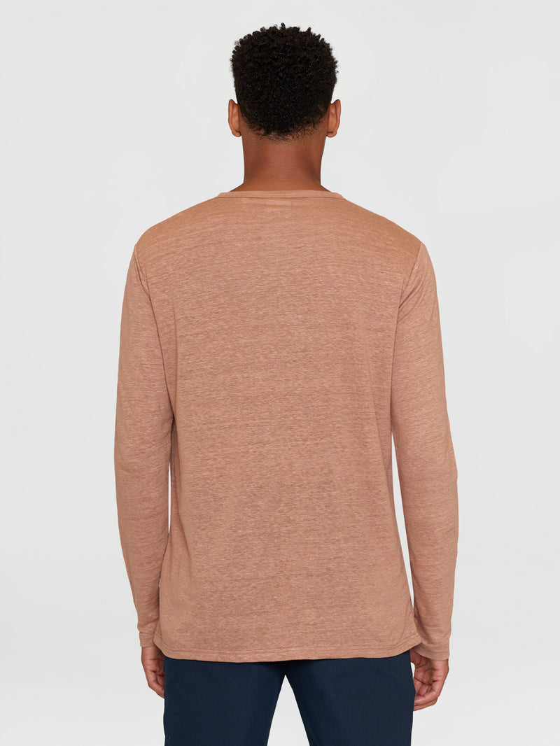 KnowledgeCotton Apparel - MEN Regular linen henley - GOTS/Vegan Henleys 1437 Chocolate Malt