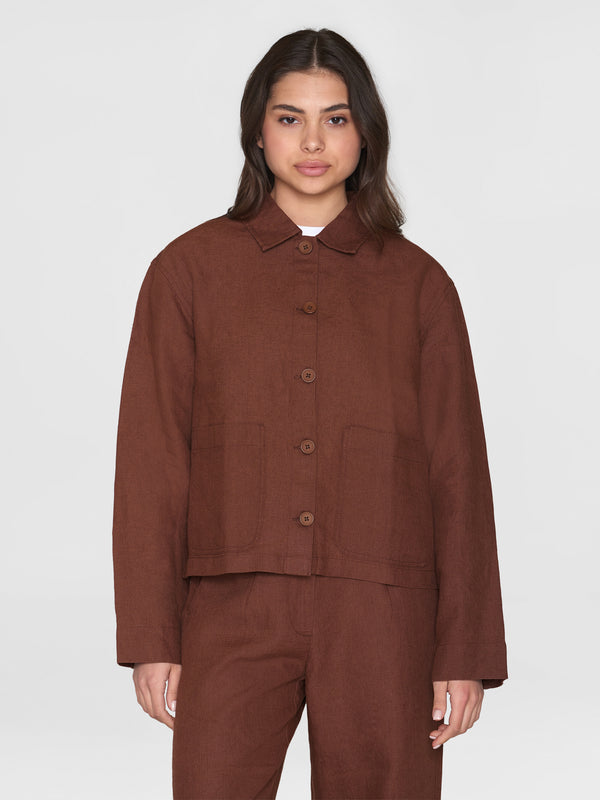 KnowledgeCotton Apparel - WMN Regular linen overshirt - GOTS/Vegan Overshirts 1441 Tiramisu