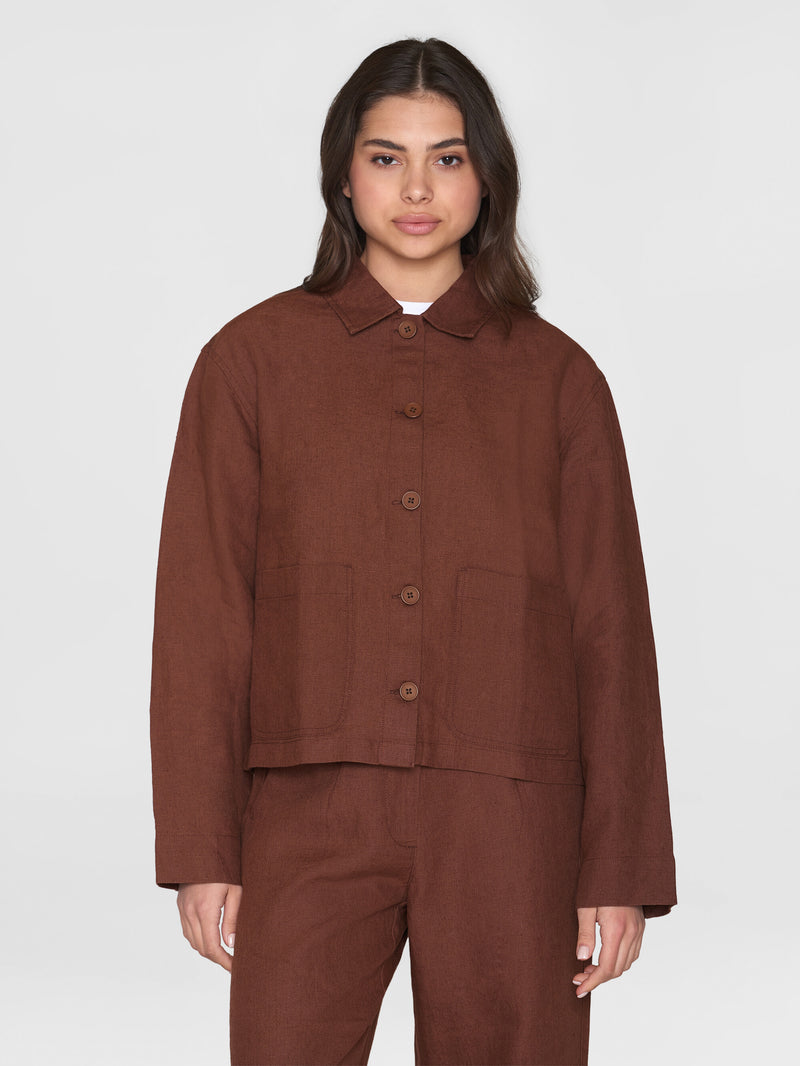 KnowledgeCotton Apparel - WMN Regular linen overshirt - GOTS/Vegan Overshirts 1441 Tiramisu